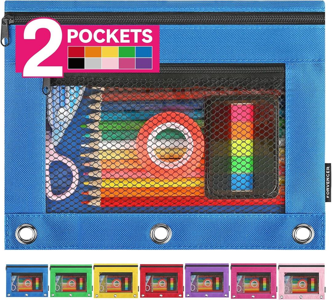 Forvencer Adorable Zipper Pencil Pouch, Cute Zippe Pouch for 3 Ring Binder, Sturdy Binder Pouch with Smooth Zippers, Perfect for Students & Back to School, Portable Pencil Bag, Azure Blue