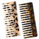 TaShow Hair Detangling Comb, 2 Pack Large Cellulose Acetate Wide Tooth Comb for Wet and Dry, Women's Thick Curly Wavy Hair (Tortoise Shell, Ivory)