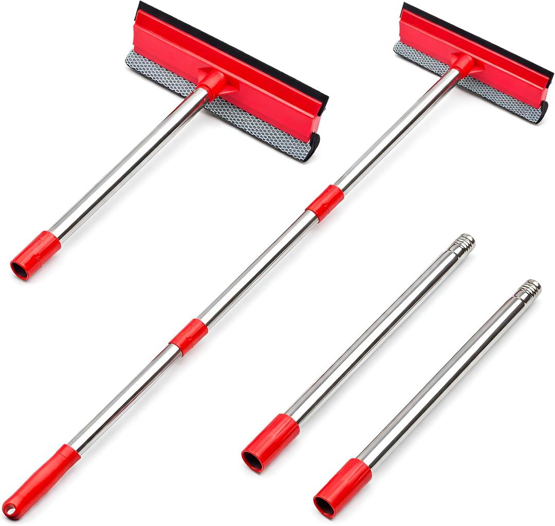 DSV Standard Window Squeegee, 2-in-1 Window Cleaner with 55" Extension Poles, Window Washing Kit, Glass Door Cleaner, Multi-Use Car Windshield Cleaning Tool with Long Handle for High Outdoor Windows, Multi-section Squeegee