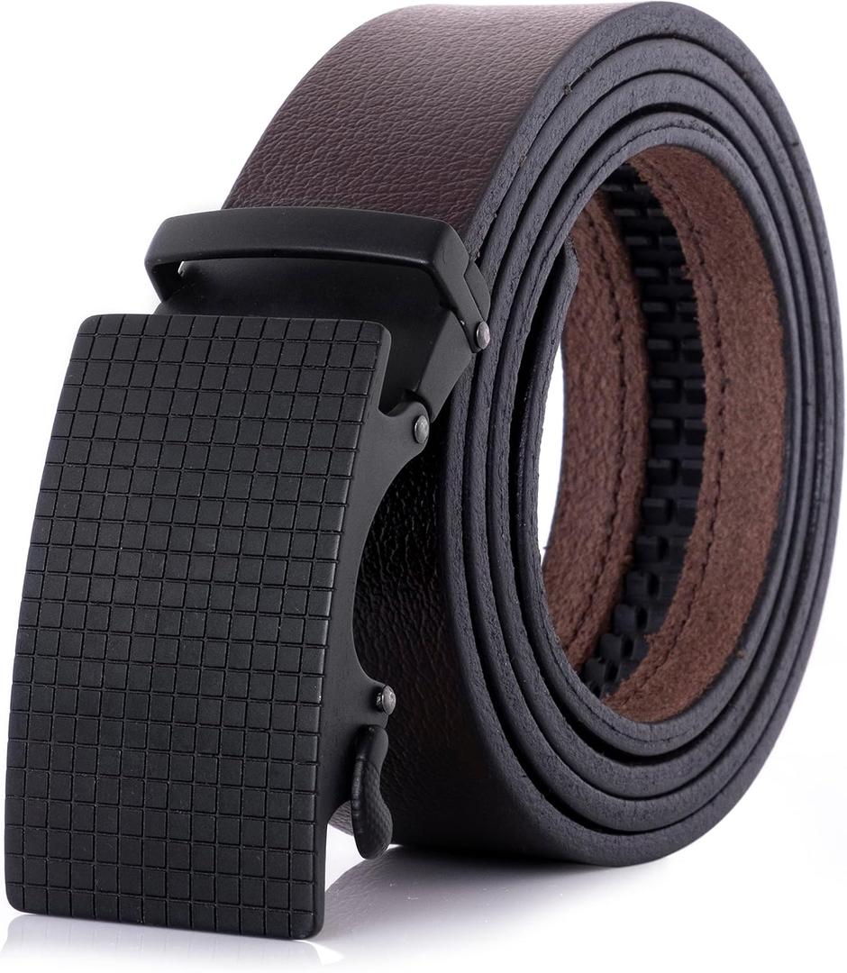TRUSADOR Men's Ferrara Ratchet Belt Fully Adjustable No Holes Leather Belt (Black)