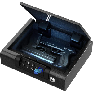 Biometric Gun Safe for Pistols 3-Ways unlock Fingerprint Digital PIN Key Unlock Handgun Safe with Sound, Lock box for Cloakroom living room Bedroom Nightstand and Car BILLCONCH