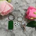 2 pieces green football Soccer field key chain + Soccer football match trophy key chain with gift bag as a birthday gift for football lovers, souvenirs