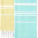 2 Packs Cotton Turkish Beach Towels Quick Dry Sand Free Oversized Bath Swim Pool Towel Extra Large Xl Big Blanket Adult Travel Essentials Cruise Accessories Must Haves Clearance Vacation Stuff (Thinner Set Aqua Yellow)
