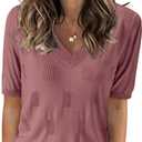 Arach&Cloz Women's Lightweight Fall Sweater Tops Casual Short Sleeve Blouses Shirts (X-Large)