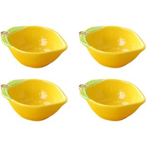 4pcs Ceramic Appetizer Plates Lemon Shape Side Dishes Seasoning Plates