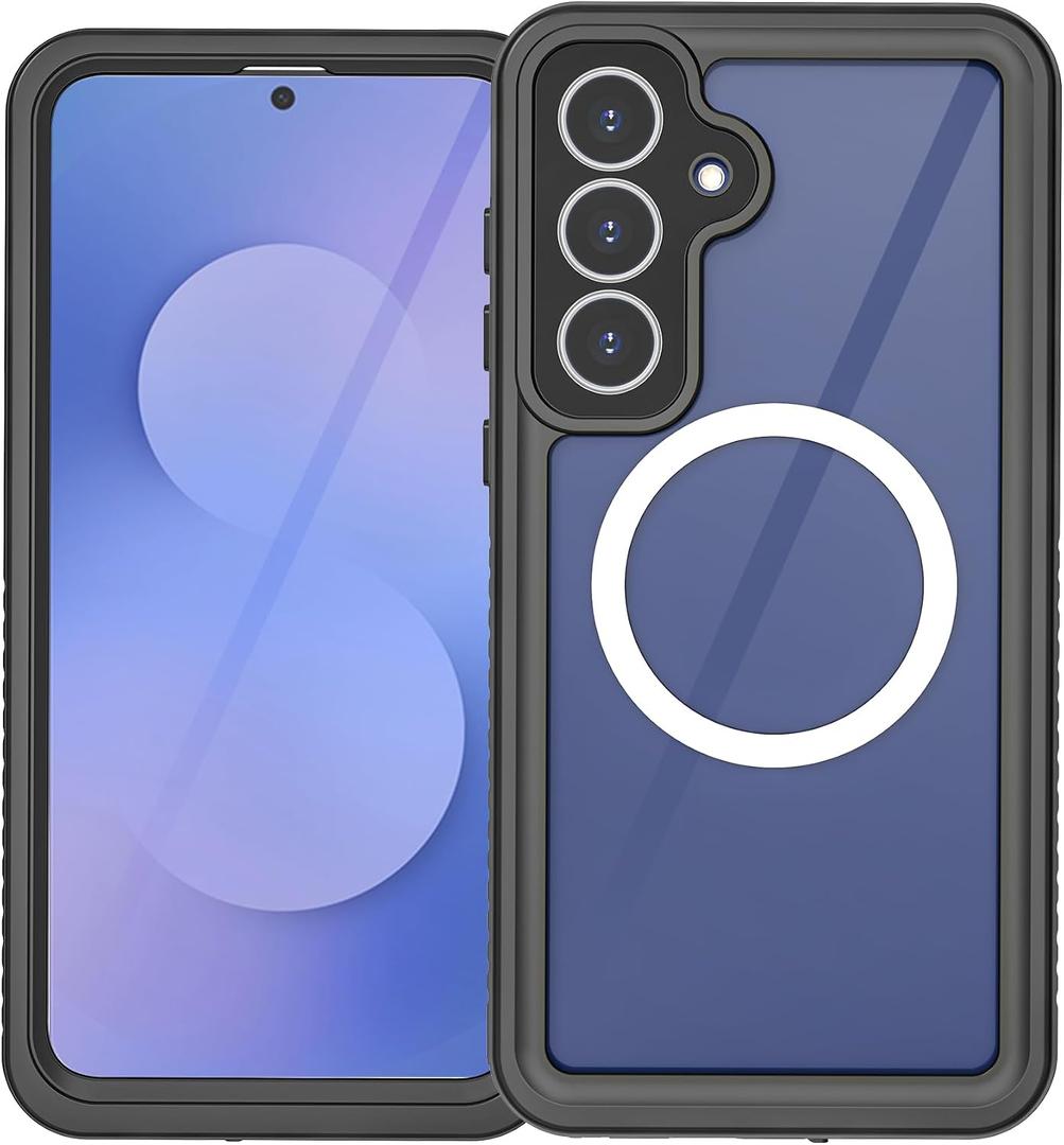LJFLYXRI Waterproof Case for Galaxy S25 FE | Rugged Case with 360 Protection | Compatible with MagSafe | Built-in Screen | Lens Protector | 12FT Military Grade - for Galaxy S25 FE Black