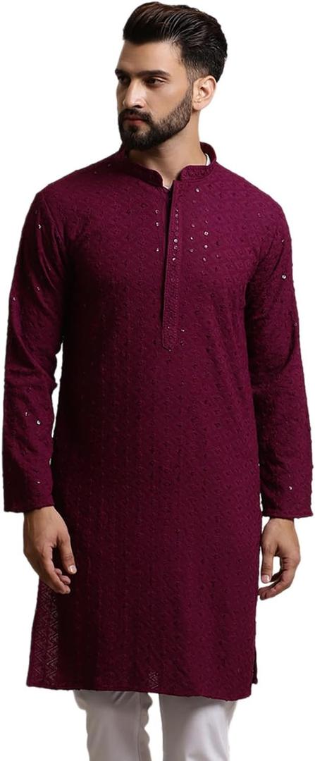 Sojanya, Since 1958 Men'S Pure Cotton Purple Sequence Long Kurta, XXL