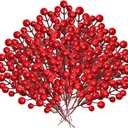 Panxxsen 30 Pack Artificial Red Berry Stems Christmas Red Berry Picks,Winter Fake Berries Bunch Faux Cranberries for Christmas Tree Decorations,Ornaments,Crafts