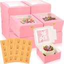 Zhanmai 36 Pcs Cake Boxes with Window 8 x 8 x 4 Inch Mother's Day Bakery Boxes Cookie Box Pastry Box with Stickers for Cupcake Donuts Pie Dessert Muffins Pastry Wedding Birthday Party(Pink)