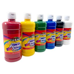 Cra-Z-Art Washable Poster Paint Bulk, Assorted Colors 16oz each bottle, 6 Count