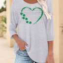 KISSMODA Women's 3/4 Sleeve T Shirts Crewneck Blouses Dressy Casual Shirts Tunic Blue Work Blouses Green Heart Clover