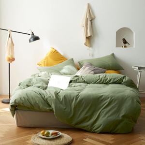 AMWAN Avocado Green Duvet Cover Jersey Knit Cotton Bedding Set King Solid Color Comforter Cover Modern Style Green Bedding Cover with 2 Pillowcases Luxury Soft T Shirt Cotton Bedding Collection (King(104"x90"))