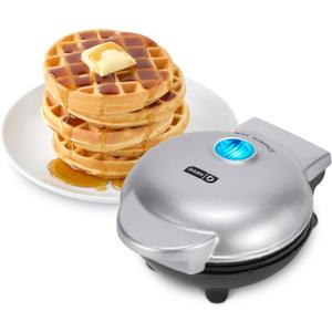 Dash Mini Waffle Maker- Compact Electric Iron for Creative Homemade Treats - PTFE nonstick surface - Easy-to-Clean - Perfect for Kids & Families - Silver (4 Inch)