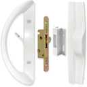 Patio Sliding Door Handle Set with Mortise Lock, Face Plate and Keeper, Replacement Handle Lock Set Fits Door Thickness from 1-1/2" to 1-3/4", 3-15/16" Screw Hole Spacing, Non-keyed, White