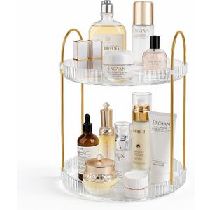 360° Rotating Makeup Organizer 2 Tier Large Capacity Perfume Skincare Tray for Dresser Spinning Bathroom Counter Organizer for Vanity Lazy Susan Turntable Storage for Kitchen, Clear