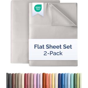 Queen Size Flat Sheet - Pack of 2 Top Flat Bed Sheet Only - Soft, Comfy, Breathable & Cooling - Hotel Quality, Fade & Wrinkle Free - Easy-Care, Stain & Shrink Resistant Bedding - Oeko-Tex - Light Grey