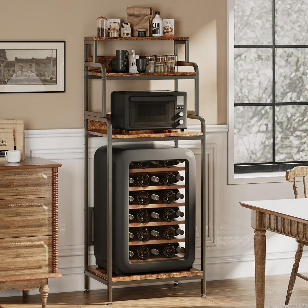 COCOLUCKY 4-Tier Mini Fridge Stand with Storage,Mini Fridge Cabinet,Mini Fridge and Microwave Stand,Bakers Rack,Microwave Oven Stand with Storage,Mini Fridge Shelf for Home Office Dorm (Vintage Brown), 25.2 inches x 17.7 inches x 64.17 inches