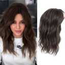 PANEWAY Hair Topper 16 Inch, Wavy Curly Soft Brown Clip-in Wiglet for Women, Synthetic Top Piece to Add Volume & Thickness