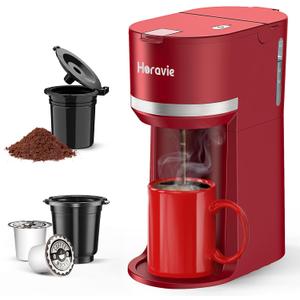 Single Serve Coffee Maker Machine for K-Cup and Ground Coffee, 6 to 12 oz. Brew Sizes, Fast Brew Single Cup Coffee Machine with Descaling Reminder and Water Window, Perfect for Small Spaces, Red