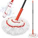 Self Wringing Twist Mop for Floor Cleaning, 57.5 inches Long Handle Cotton String Mop with Wringer, Washable Microfiber Wet Mop with Scouring Pad for Hardwood, Tile, Bathtub, Kitchen