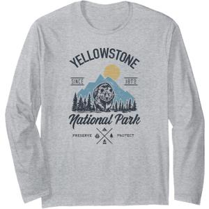Vintage Retro Yellowstone National Park Hiking Long Sleeve T-Shirt (Small)