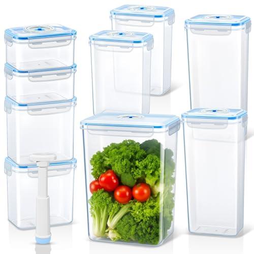 LemonRoad 9 Set Vacuum Seal Storage Food Containers with Lids (9 containers &9 Lids &1 Hand Vacuum Pump), Premium Airtight Food Storage, Airtight and Leak Proof(Clear)