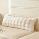 LIFEREVO Fluffy Faux Rabbit Fur Long Lumbar Decorative Throw Pillow Cover, Plush Shaggy 14x36 Bubble Waffle Cushion Pillow Sham with Zipper, Furry Fuzzy Pillowcase for Home Bed Couch Sofa, Beige