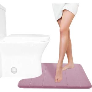 Yimobra Memory Foam Toilet Bath Mat U-Shaped, 24 X 20 Inches,Soft and Comfortable, Super Water Absorption, Non-Slip, Machine Wash and Easier to Dry for Bathroom Commode Contour Rug, Mauve
