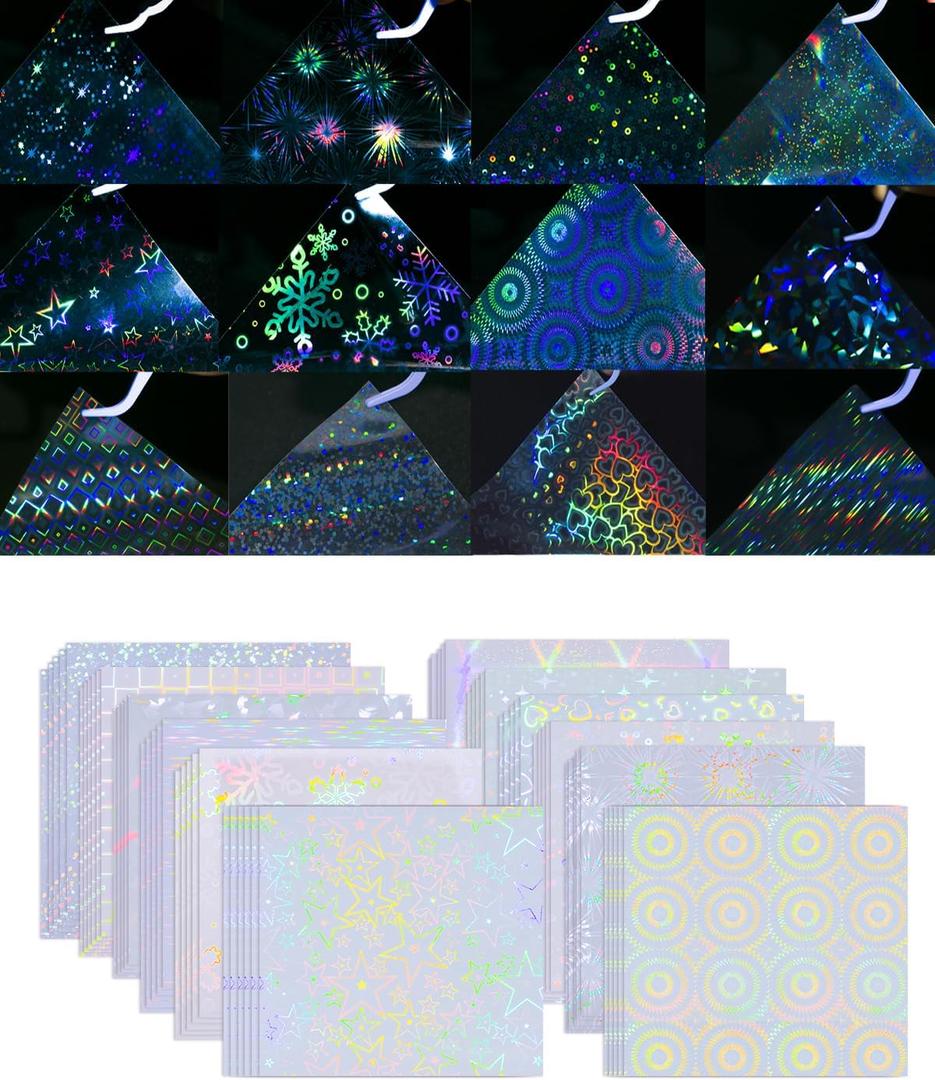 Button Maker Supplies 200 PCS Sparkling Stickers Paper for Pin Maker Machine Kit, 12 Styles Holographic Laminate Sheets for Button Maker Machine, Holographic Paper for Button Press