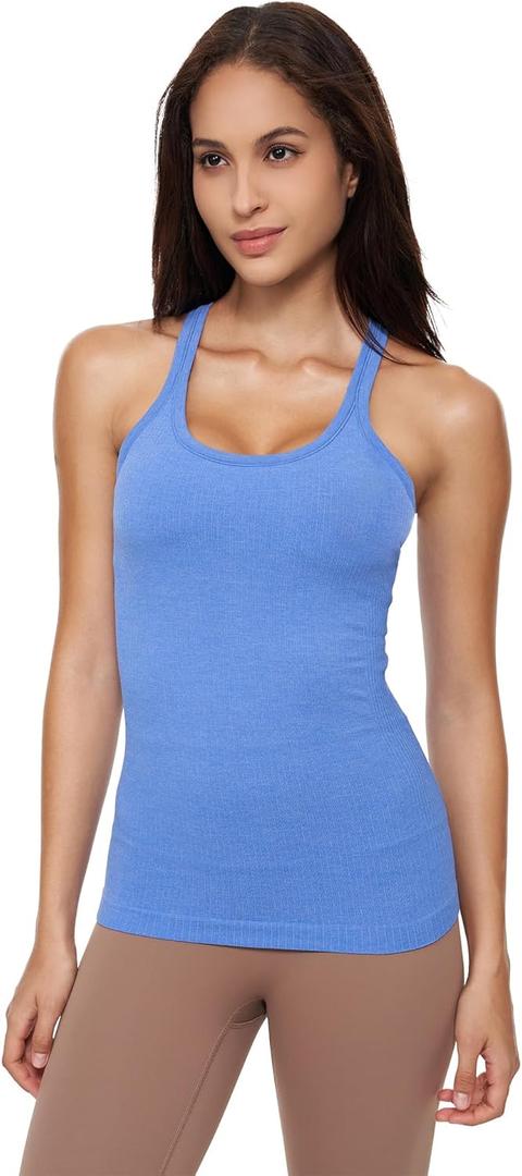 Yoga Racerback Tank Top for Women with Built in Bra,Women's Padded Sports Bra Fitness Workout Running Shirts (8, Blue-yonder) Yoga Racerback Tank Top for Women with Built in Bra,Women's Padded Sports Bra Fitness Workout Running Shirts (8, Blue-yonder)