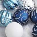 Valery Madelyn Ornaments for Christmas Trees, 35ct Navy Blue and Silver Shatterproof Christmas Tree Decorations, 2.76 Inches Winter Wonderland Hanging Ball Ornaments Bulk for Xmas Holiday Decor