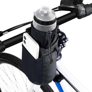 WOTOW Bike Water Bottle Holder- Insulated Bicycle Cup Holder with Shoulder Strap, Bike Drink Holder with Phone Storage for Adult Kids, Handlebar Cycling Water Bottle Cage for Mountain Touring (Medium)