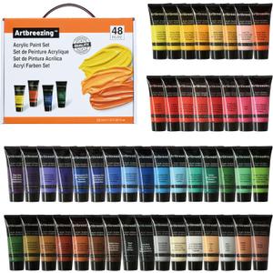 Acrylic Paint Set,48 Colors 0.74 oz/22ml Tubes,Highly Pigment Art Paints for Canvas,Wood,Fabric,Paper, Giftable Choice for Artists,Beginner to Pro (48 Colors), 0.7 Fl Oz