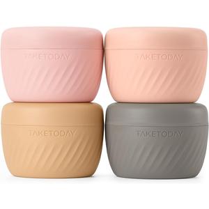 TakeToday Travel Containers for Toiletries, Leak-Proof, TSA Approved, Refillable Silicone Cylindrical Cream Jars with Lid for Cosmetic Toiletry, 3oz, 4 Pack, Apricot
