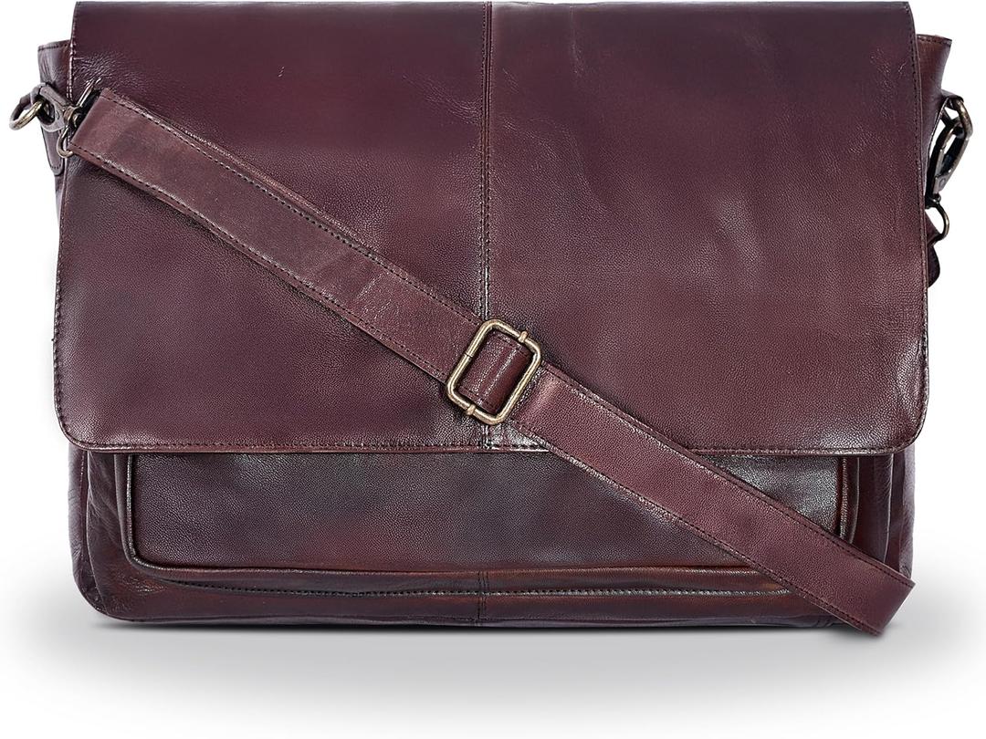 Oak Leathers Leather Messenger Bag for Men and Women - Laptop Briefcase Bag For College, Office, Adjustable Shoulder Strap (Walnut)