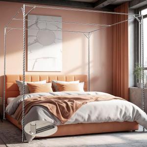NKM Stainless Steel Adjustable Canopy Bed Frame, Suitable for Twin,Full,Queen and King Size, Thicken Bed Frame Bracket for Metal Bed or Wood Bed Mosquito Curtains Bedroom décor