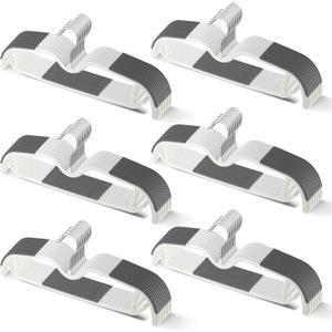 60 Pack M-Style Plastic Pants Hangers, Thin Space Saving Hanger with Rubber Pads and 360 Hook - Non Slip Clothes Hangers, Closet Organizer for Camisole, Tank Top, Dresses, Skirt - Gray
