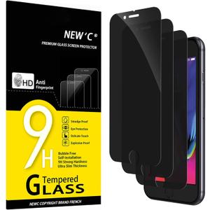 NEW'C 3 Pack Privacy for iPhone 8, iPhone 7 Screen Protector, Enhanced 28-Degree Privacy Angle, Ultra Durable 9H Hardness, Bubble-Free