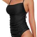 One Piece Swimsuit Women High Cut Thong Tummy Control Bathing Suit Sexy Slimming Ruched Swimwear (Medium, 1-black)