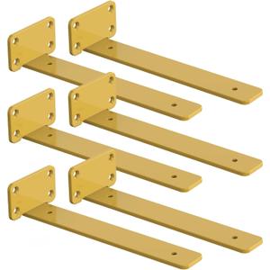 6 PCS Gold Steel Heavy Duty Brackets Without Lip, 8 Inch Supports DIY for Shelves Bracket with 5mm Thick, Industrial Modern Floating Shelf Support for Wall Mount Shelves