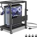 Computer Tower Stand with Charge Station and USB Charging Port - Height Adjustable PC Tower Stand, Under Desk CPU Holder Cart with Locking Caster Wheels for Fits Most PC (17.32", Black)