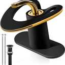 Black Gold Waterfall Sink Single Hole Vanity 1 Handle Brass Modern Unique Bathroom Faucets, 2 Tone Single Lever Copper Swan Style Vessel Hollow Faucet with Deck Plate for 3 Hole