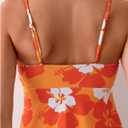 SweatyRocks Women's Floral Print Twist High Waisted Tankini Swimsuit 2 Piece Bathing Suit (Orange, XL)