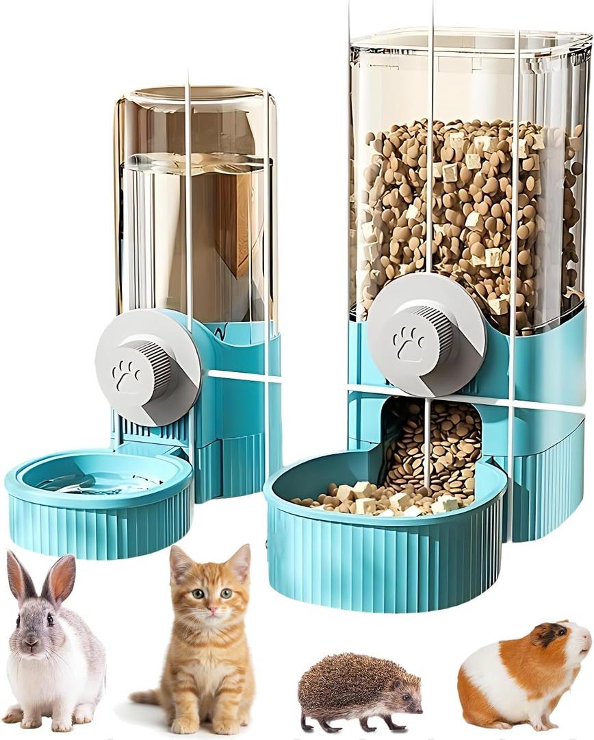 GPY Automatic Hanging Gravity Pet Feeder and Water Dispenser Set Automatic Rabbit Feeder and Dog Water Dispenser for Dogs Cats Pets Animals Large Capacity (Blue Water Feeder&Food Feeder) (Blue)