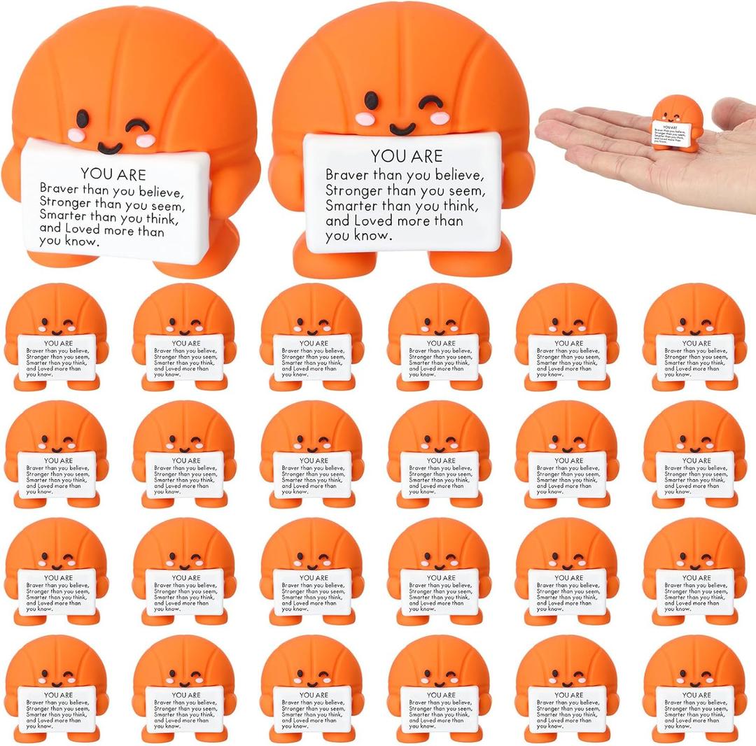 Skylety 24 Pcs Miniature Rubber Basketball Figurines Bulk Inspirational Positive Basketball Desktop Tabletop Decorative Valentine's Day Exchange Gift for Team Men Women Party Favors Birthday