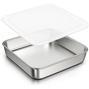 Amazon.com: 8 x 8-Inch Baking Pan with lid, 304 Stainless Steel Square Cake Pan, Commercial Grade Bakeware for Cakes Brownies Casseroles, Thicker Rectangle Sheet Cake Pans, Non-toxic & Heavy Duty &Dishwasher Safe: Home & Kitchen