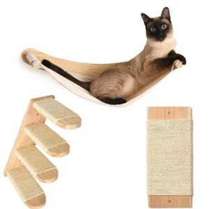 Cat Wall Shelves - Four Step Cat Shelf with Scratch Board, Mounted Cat Shelves, Sturdy Cat Wall Furniture for Indoor Cats