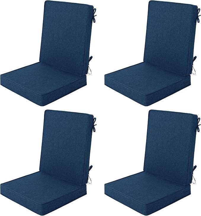Outdoor Chair Cushions 20x20 Inch, Set of 4, Navy Blue | Water Resistant, Fade Resistant, Patio Furniture Lawn Dining Seat Replacement with High Back, Removable Cover with Zipper