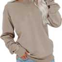 Bingerlily Womens Casual Long Sleeve Sweatshirt Crew Neck Cute Pullover Relaxed Fit Tops (Medium, Coffe-grey)