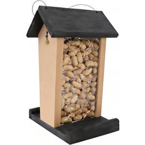 Crow Feeder - Hanging Whole Peanut Bird Feeder, Durable Solid Wood, Attracts Crows, Woodpeckers, Large Birds & Blue Jays - Outdoor Garden, Yard Use